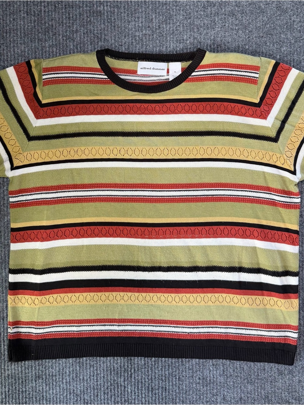 Alfred Dunner Olive, Rust, Yellow & Cream Striped Short-Sleeve Top